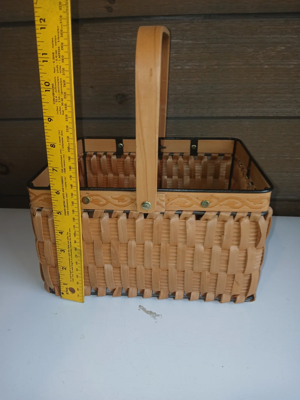 Rectangular Wicker & Metal Basket W Handle Great Shape Very Sturdy